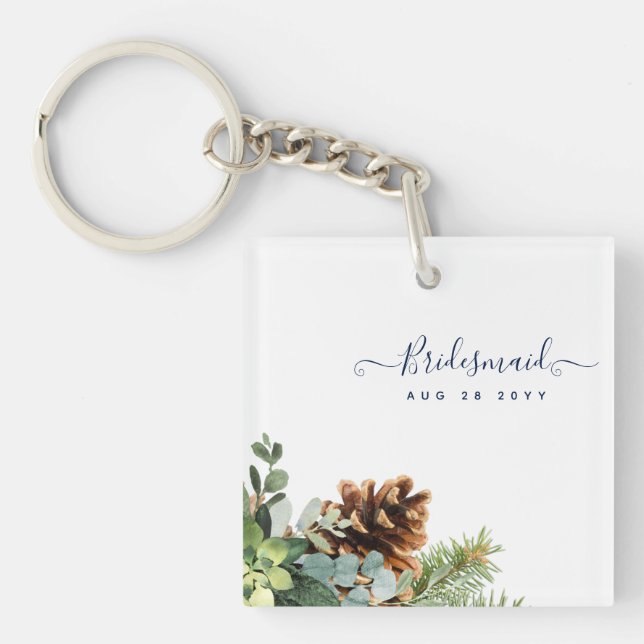 Dusty Blue Wedding Eucalyptus Greenery Budget Key Ring (Front)