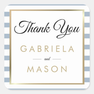 Dusty Blue Wedding Faux Gold Foil Thank You  Square Sticker