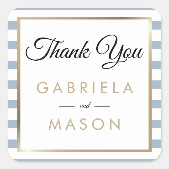 Dusty Blue Wedding Faux Gold Foil Thank You  Square Sticker (Front)