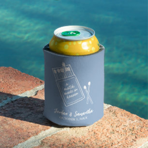 Dusty Blue Wedding Favour Match Made in Heaven Can Cooler