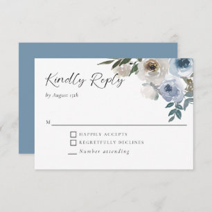 Dusty Blue Wedding Floral Elegant Kindly Reply RSVP Card