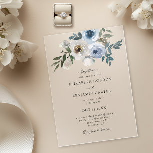 Dusty Blue Wedding Floral Elegant Script Rustic Acrylic Invitations