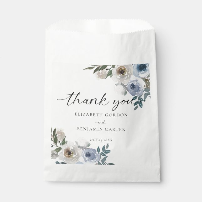 Dusty Blue Wedding Floral Elegant Script Rustic   Favour Bags (Front)