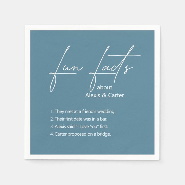 Dusty Blue Wedding Fun Facts Napkin (Front)