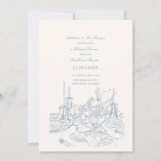 Dusty Blue Wedding Garden Party Rehearsal Dinner Invitation