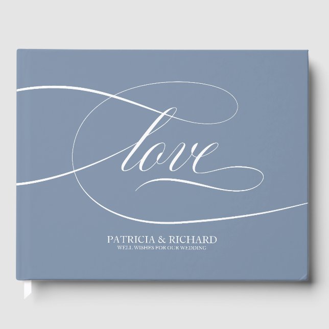 Dusty Blue Wedding Guest Book Elegant (Front)