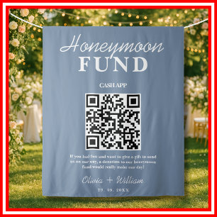 Dusty Blue Wedding Honeymoon Fund QR Code Tapestry