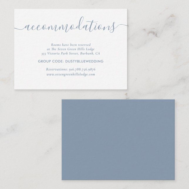 Dusty Blue Wedding Hotel Accommodation Cards (Front/Back)