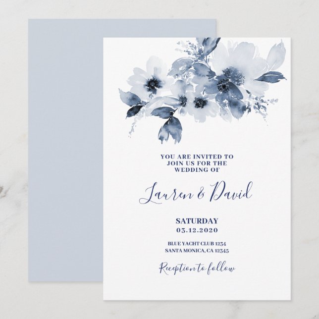 Dusty blue Wedding invitation (Front/Back)