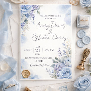 Dusty Blue Wedding Invitation Elegant Watercolor