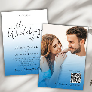 Dusty Blue Wedding Invitation Photo QR Code