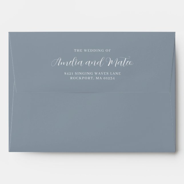 Dusty Blue Wedding Invitation Return Address Envelope (Back (Top Flap))