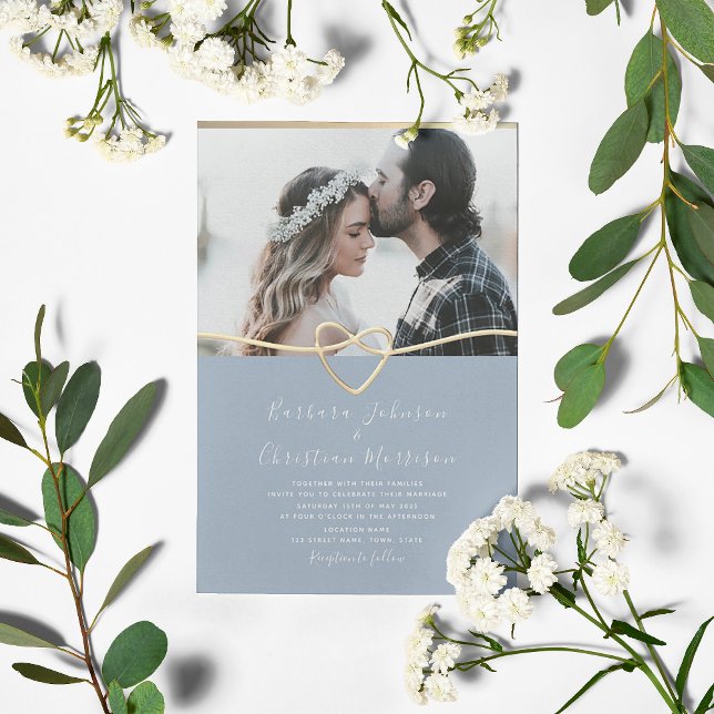 Dusty Blue Wedding Invitation with Photo (Creator Uploaded)