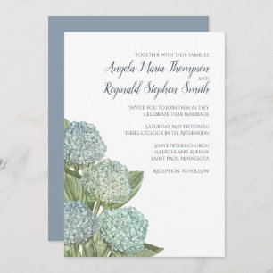 Dusty Blue Wedding Modern Hydrangea Simple Invitation
