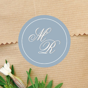 Dusty Blue Wedding Monogram Custom Classic Round Sticker