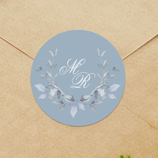 Dusty Blue Wedding Monogram Custom Classic Round Sticker