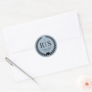 Dusty Blue Wedding Monogram Initials Classic Round Sticker