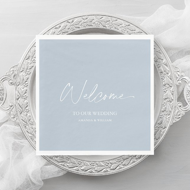 Dusty Blue Wedding Napkin – Welcome (Creator Uploaded)