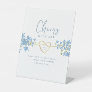 Dusty Blue Wedding Open Bar  Pedestal Sign