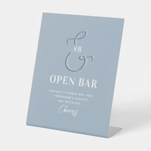 Dusty Blue Wedding Open Bar Pedestal Sign