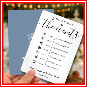 Dusty Blue Wedding Order of Events Program Invitation