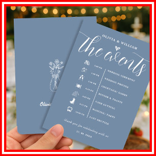 Dusty Blue Wedding Order of Events Program Invitation