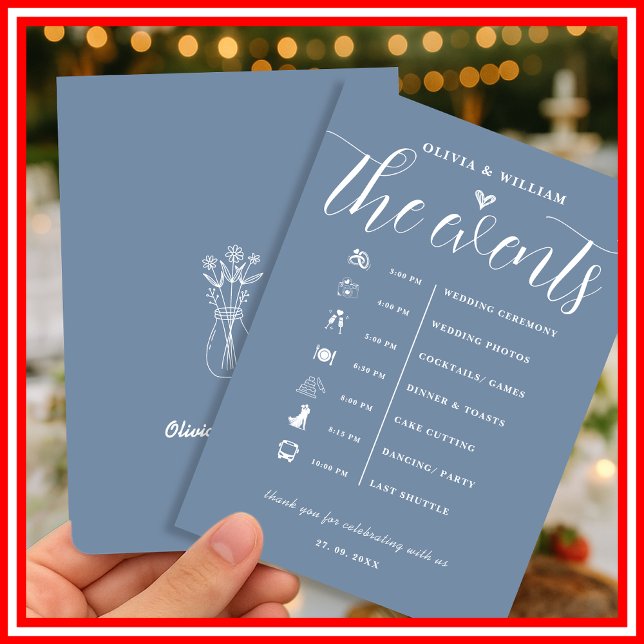 Dusty Blue Wedding Order of Events Program Invitation (Creator Uploaded)