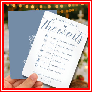 Dusty Blue Wedding Order of Events Program Invitation