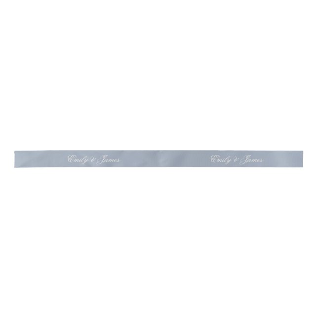 Dusty Blue Wedding Personalised Name Satin Ribbon (Front)