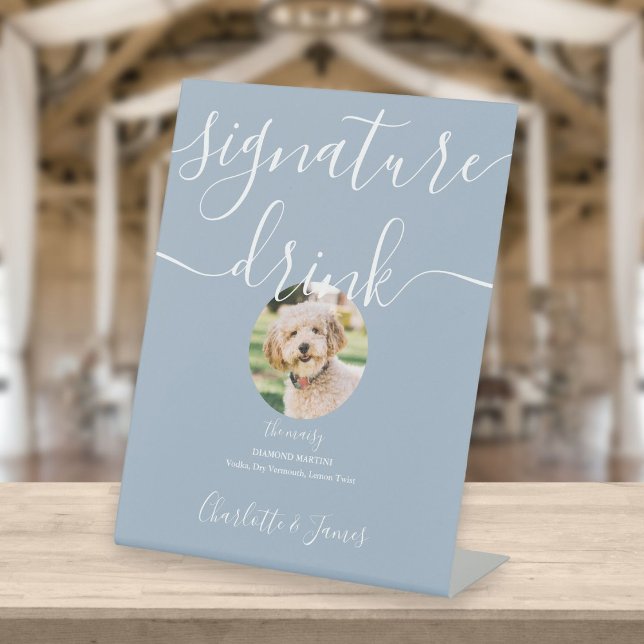 Dusty Blue Wedding Pet Signature Drink  Pedestal Sign (Creator Uploaded)