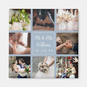Dusty Blue Wedding Photo Collage Thank You Magnet
