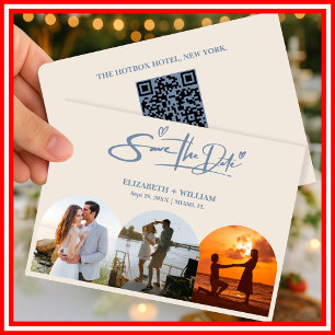 Dusty Blue Wedding Photo QR Code Elegant Save The Date