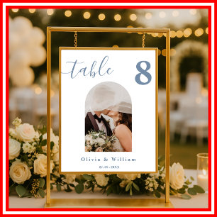 Dusty Blue Wedding PHOTO Table Number Poster