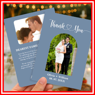 Dusty Blue Wedding Photo Thank You Card