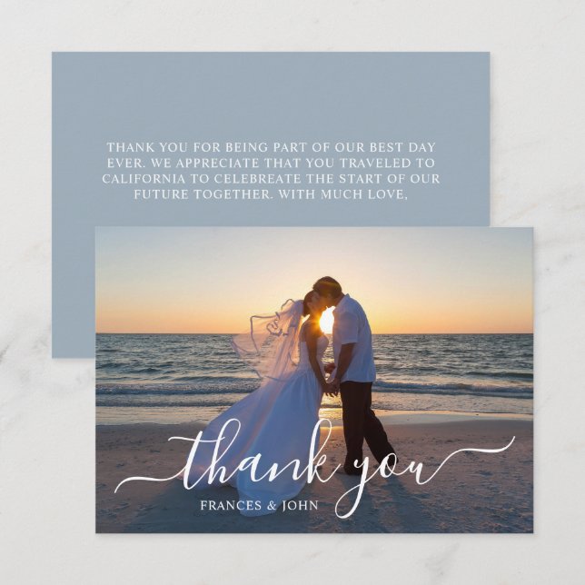 Dusty Blue Wedding Photo Thank You Card (Front/Back)