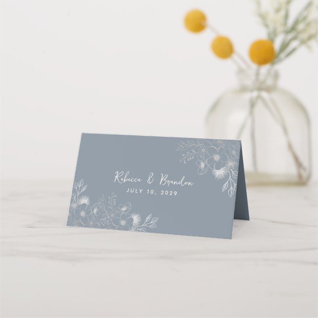 Dusty Blue Wedding Place Card (Back)