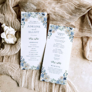 Dusty Blue Wedding Program Floral Wedding Program Programme