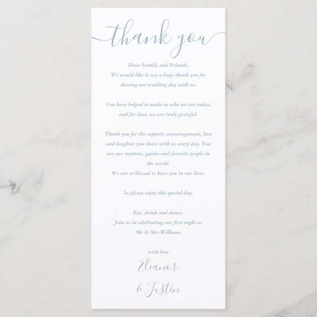 Dusty Blue Wedding Program Thank You Place Card (Front)