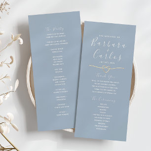 Dusty Blue Wedding Program with Rope Heart