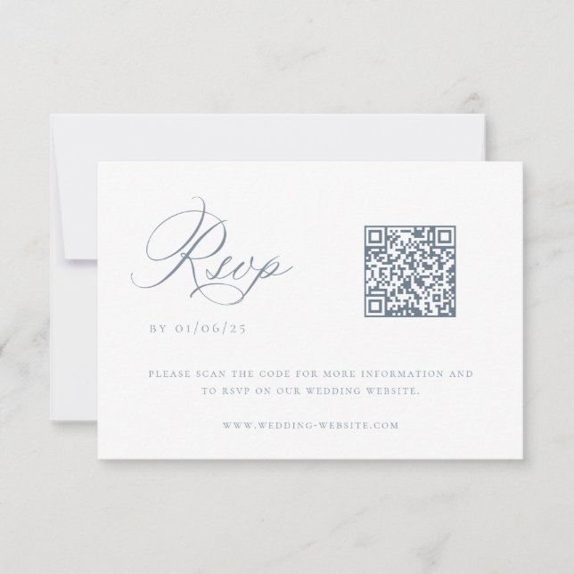 Dusty Blue Wedding QR Code RSVP Card (Front)