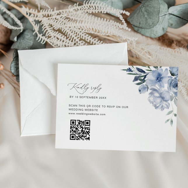 dusty blue wedding QR code RSVP card (Creator Uploaded)