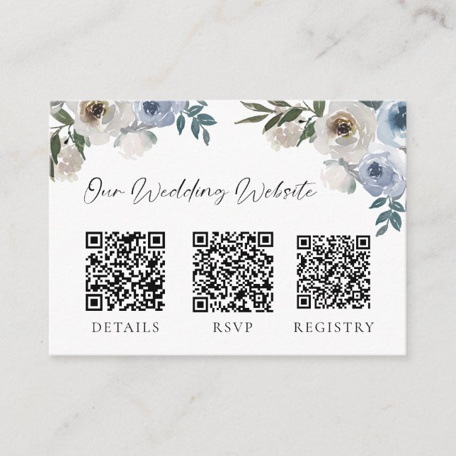 Dusty Blue Wedding QR Code RSVP Gift Registry  Enclosure Card (Front)