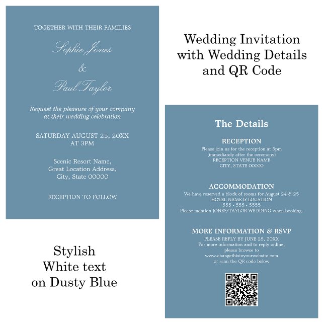 Dusty Blue Wedding QR Code RSVP Invitation (Creator Uploaded)