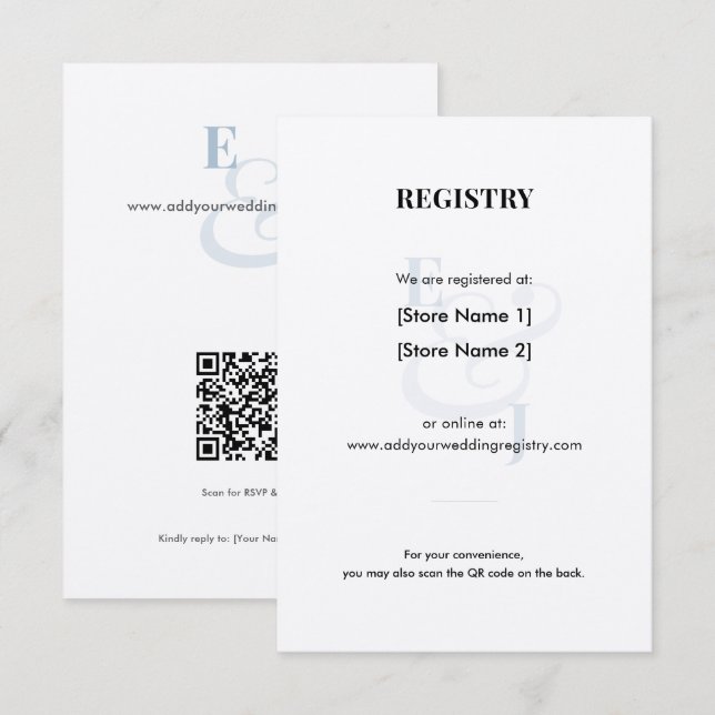 Dusty Blue Wedding Registry | QR Code Enclosure Card (Front/Back)