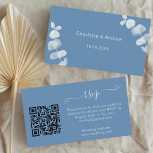 Dusty blue wedding response website QR code RSVP Enclosure Card