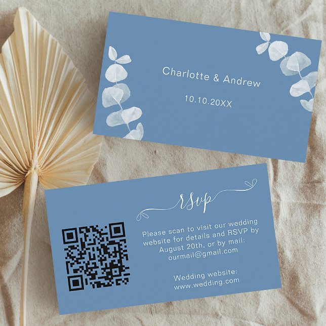 Dusty blue wedding response website QR code RSVP Enclosure Card (Creator Uploaded)