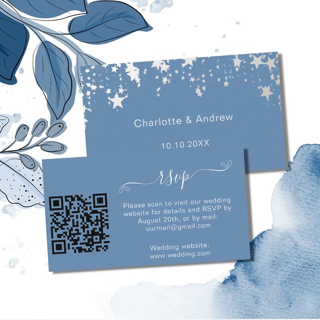 Dusty blue wedding response website QR code RSVP Enclosure Card (Creator Uploaded)