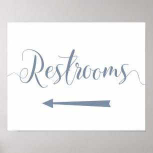 Dusty Blue Wedding Restrooms Arrow Sign