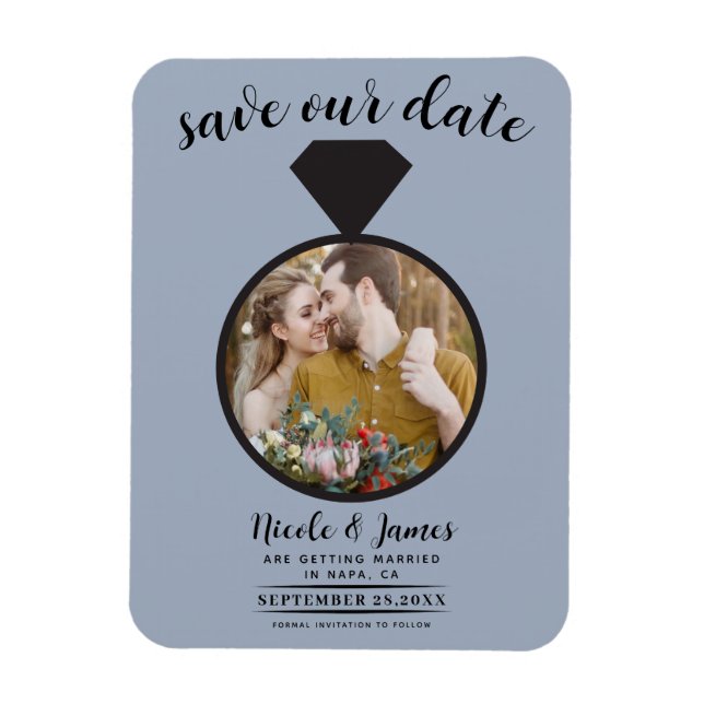 Dusty Blue Wedding Ring Photo Save the Date Magnet (Vertical)