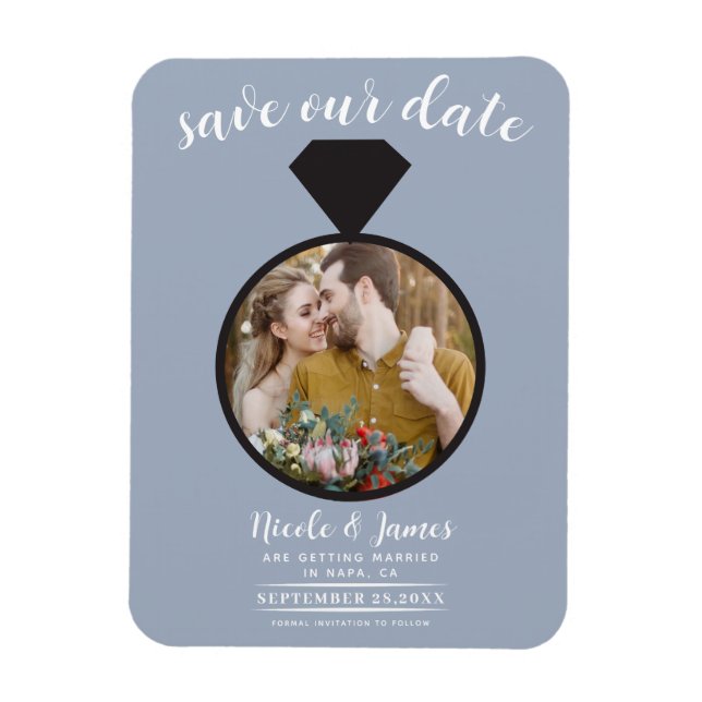 Dusty Blue Wedding Ring Photo Save the Date Magnet (Vertical)